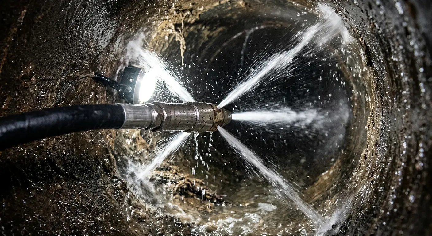 High-pressure hydro jetting nozzle cleaning sewer pipe for Sewer Line Relining in Cottonwood